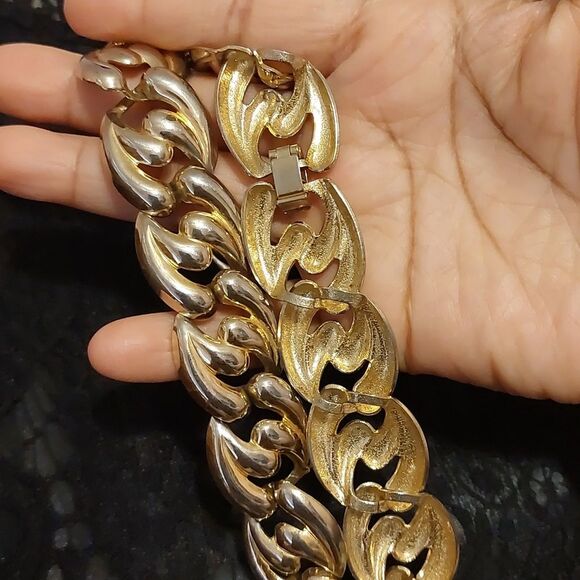 Vintage Chunky Link Chain Collar Necklace Foldover Clasp - Picture 5 of 6